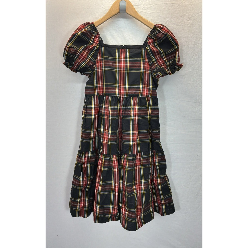 J.Crew Crewcuts Girls Stewart Tartan Plaid Dress Black puff sleeve Sz 10 Holiday